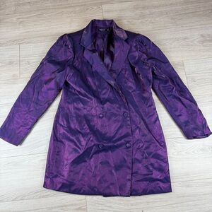 Nasty Gal Purple Jacquard Taffeta Double Breasted Trench Coat Y2K Womens Size 10